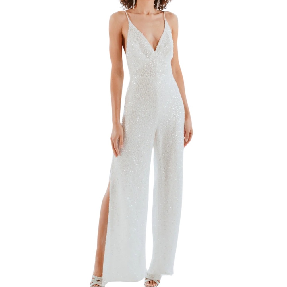 NWT Les Aiments Garance white sparkle jumpsuit - size 8